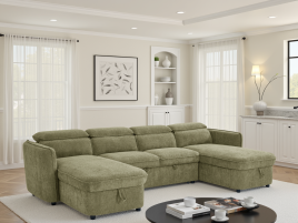 ELVAREN Fabric 4 Seater U Shaped Corner Sofabed - Green