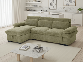 CAVENTO Fabric 3 Seater L Shaped Corner Sofabed - Green, Universal Facing