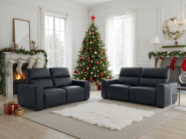 FERRARO Leather 3 and 2 Seater Electric Recliner Sofa Set - Black