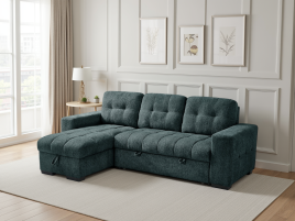 DONATELLO Fabric 3 Seater L Shaped Corner Sofabed - Blue, Reversible Facing