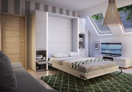 ArtNest Vertical Wall Bed 90cm with Storage Cabinet - White Matt
