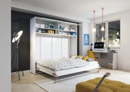 ArtNest Horizontal Wall Bed 140cm with Over Bed Unit - White Matt