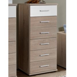 Gema 6 Drawer Narrow Storage Chest - Oak and White Gloss