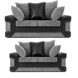 DENZEL Jumbo Cord 3 and 2 Seater Scatterback Sofa Set - Black and Grey