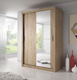 Sliding Wardrobe - ARTU 2 Door Mirrored Wardrobe Oak Shetland 150cm