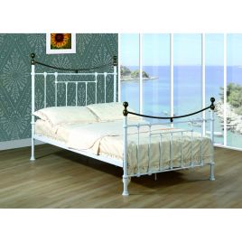 Builth White Metal Bed High Look Headboard in Antique Brass -  Kingsize