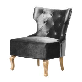 Valparaiso Velvet Armless Chairs Elegant Set of 2 with Curved Wooden Legs - Grey