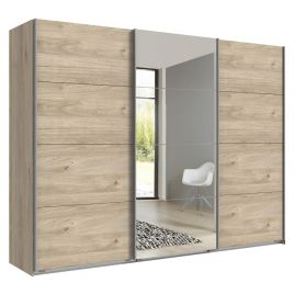 Erasmus 2 Door Mirrored Sliding Wardrobe Hickory Oak - Ruhao