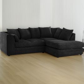 DESMOND Jumbo Cord 4 Seater L Shaped - Right Hand Facing Corner Sofa - Black