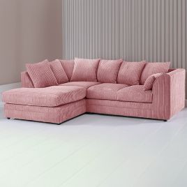 DESMOND Jumbo Cord 4 Seater L Shaped - Left Hand Facing Corner Sofa - Pink