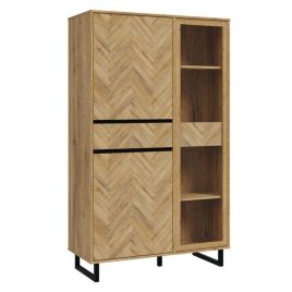 Cherwell 2 Door Display Cabinet with 2 Drawers and 1 Glass Door -  Oak with Matt Black