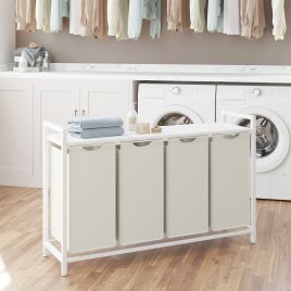 Laundry Sorter - MARDA 4-Section Pull Out Basket with Removable Bags - White