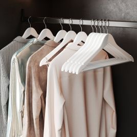 Wooden Hangers - SOLRO Solid Wood Set of 10 with Shoulder Groove - White