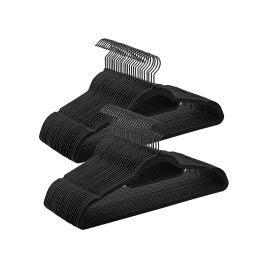 Velvet Coat Hangers - LUMZA Set of 50 with Tie Bar Non-Slip - Black