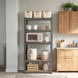 Shelving Unit - FIORIA 5 Tier Steel Storage 650 kg Load Capacity - Grey