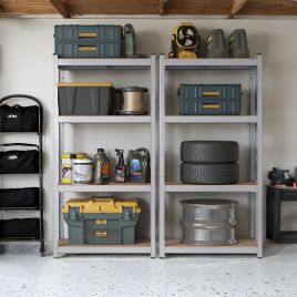 Shelving Units - FIORIA Set of 2 4 Tier Steel Storage - Grey