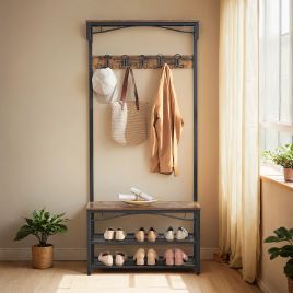 Coat Rack - TARVA Hallway Cabinet with Top Board and Shoe Rack - Brown Black