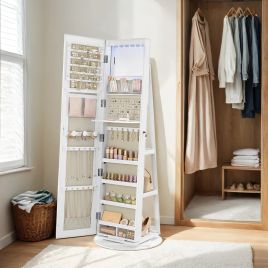 Jewellery Cabinet - VERRIA Swivel Lockable Mirror Organizer Frameless - White
