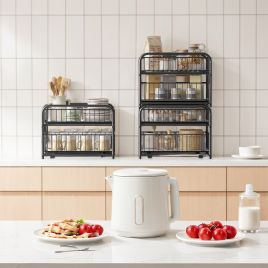 Under Sink Organizer - FINTTO 2 Tier Sliding Baskets - Black