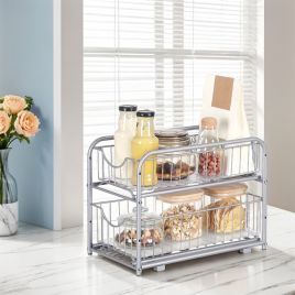 Under Sink Organizer - FINTTO 2 Tier Sliding Baskets - Silver