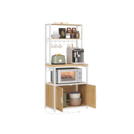 FERNHAVEN Kitchen Utensil Racks with Power Outlet and Doors - Brown and White