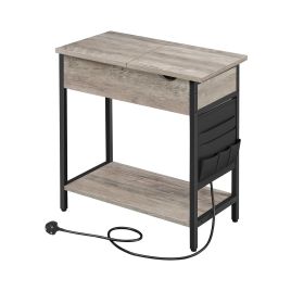 GLOVIN Narrow Side Table with Power Outets - Grey