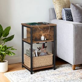 Side Table - VERRA Slim Charging Station Table 2 AC + 2 USB Outlets 30 x 34 x 58 cm - Rustic Brown