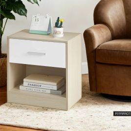 Nightstands - VERRA Set of 2 Side Tables with Drawer and Shelf - Beige