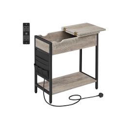 End Table - VIVNIA Storage Compartment Side Pocket - Light Grey