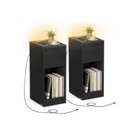 Side Table - VERRO Record Player Stand Vinyl Storage 3 Tier - Ebony Black
