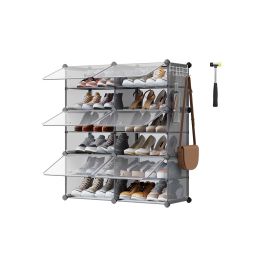 MARTTO Shoe Rack - 6 Slots Interlocking Plastic Medium Sized Rack - Slate Grey