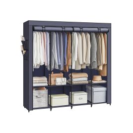 Garment Closet - LUMNZA Portable 4 Hanging Rails Shelves Side Pocket - Dark Blue