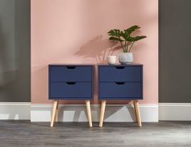 Nyborg Scandi Style 2 Drawers Bedside Table Set of 2 - Blue