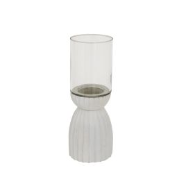 White Carved Hurricane Lantern - Large