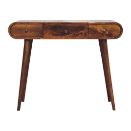 Dressing Table - RUSTICO 3 Drawer Curved Dresser with Foldable Mirror Brown 100cm
