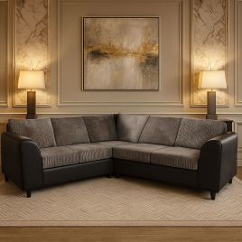 JAMBA Jumbo Cord 5 Seater L Shaped Fullback Corner Sofa - Black and Grey