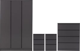 Wardrobe Set - MALDEN 3 Door Bedroom Set Grey 115cm