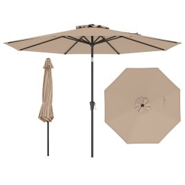 URRI 290 CM Patio Umbrella with Crank and 8 Sturdy Ribs for Garden Yard-Coffee