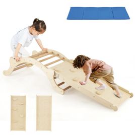 MYULEL 3-In-1 Wooden Climber with Ramp Toddler Climber Arch-Natural