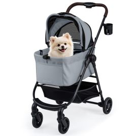 GAVEN 3-in-1 Pet Stroller One-hand Folding Dog Stroller Car Seat-Grey