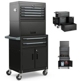 Tool Storage Rack - 6-Drawer Rolling Tool Chest with Universal Wheels and Hooks-Black-M