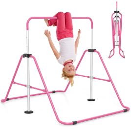 ILYON Folding Kids Gymnastics Bar Height Adjustable-Pink