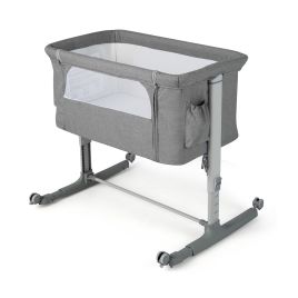 Toddler Bed - 3-in-1 Adjustable Baby Bedside Bassinet with Mattress-Light Grey