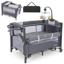 EMBERWYN 6-in-1 Baby Bed Travel Cot with Changing Table for Baby-Blue
