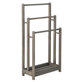 Freestanding Wood Towel Rack with 3 Individual Bars and Bottom Storage Shelf-Grey