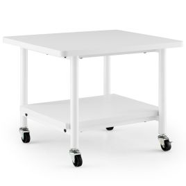 SOLORIA 2 Tier Wooden Printer Stand with 360° Swivel Casters-Off White