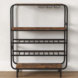 Freestanding Floor 5-Tier Wine Shelf with Glass Holders-Rustic Brown