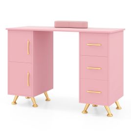 BRENDRIX Manicure Table with 8 Metal Legs and Wrist Pad-Pink