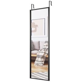 Wall Mirror - Full Length Wall-Mounted Mirror with Height Adjusting Hooks-Black