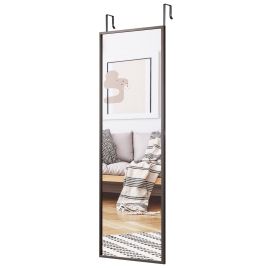 Wall Mirror - Full Length Wall-Mounted Mirror with Height Adjusting Hooks-Brown